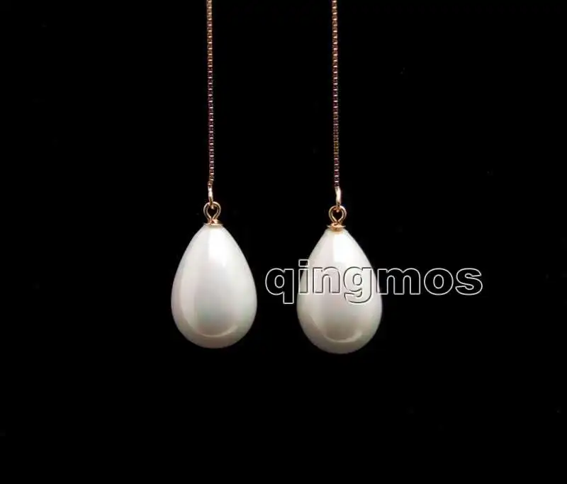 

Fashion 12*16mm White Drop Sea shell pearl and Rose Gold sterling silver s925 Ear Line dangle 4'' Earring-ear672
