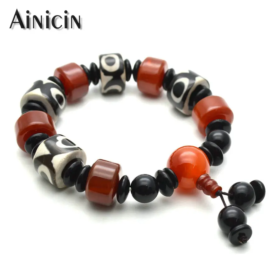 

1pc Natural Semi-precious Stone 3 Eyes DZI Bead Strand Prayer Bracelets Fashion Men's Tibetan Bangles
