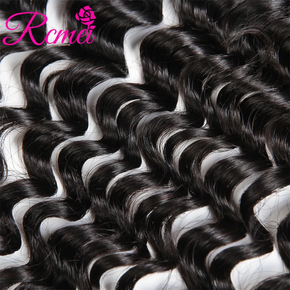 Rcmei Brazilian Deep Wave Lace Frontal Closure Natural Black 13*4 Ear To Ear Lace Front Free Part Remy Hair Closure