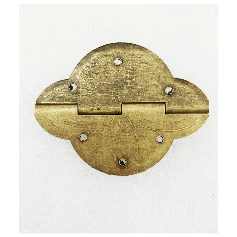 20 piezas 50*39mm latón amarillo flor patrón decoración tallada bisagras joyería de regalo de madera bisagra accesorios para muebles Hardware + Scre