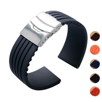 

New Design Black Silicone Rubber Watch Strap Band Deployment Buckle Waterproof 18mm ~ 24mm F17