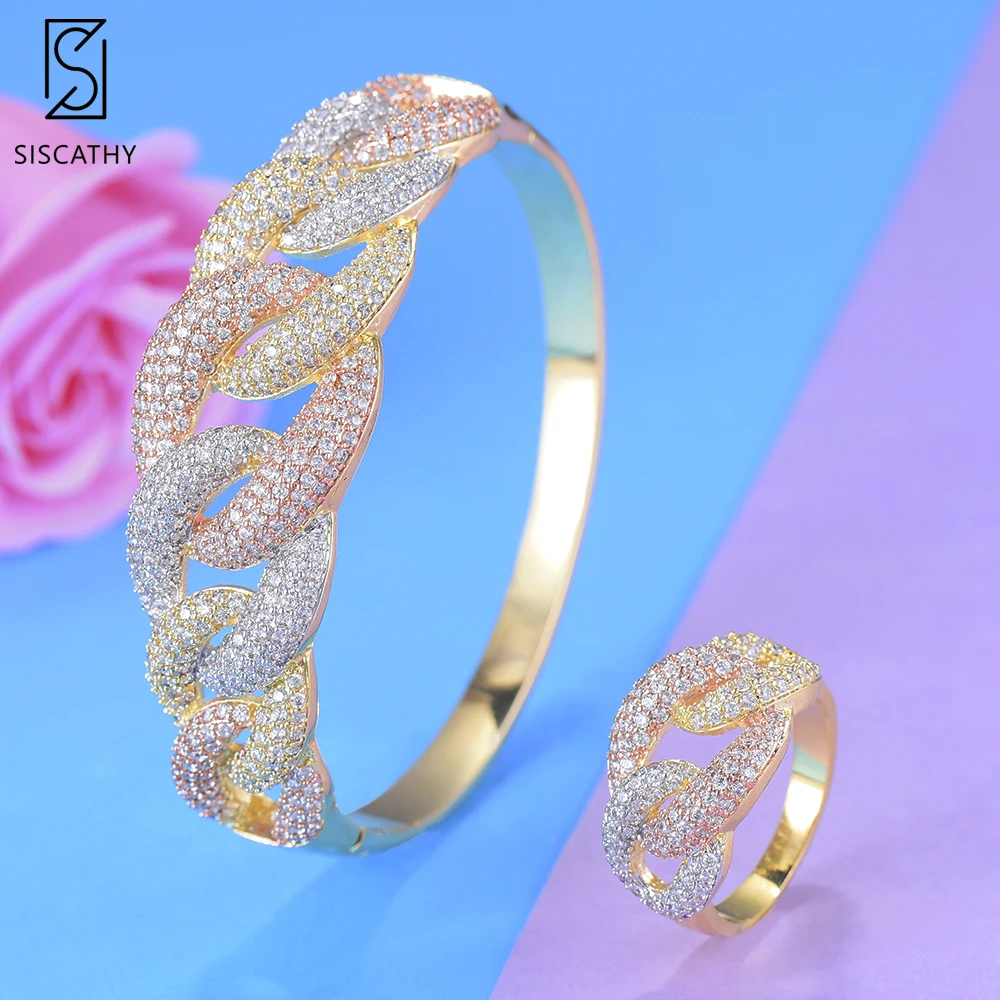 

2 PCS Dubai Bangle Jewelry Sets Bracelets Bangle Ring Sets For Nigerian Women Wedding Jewelry boucle d'oreille