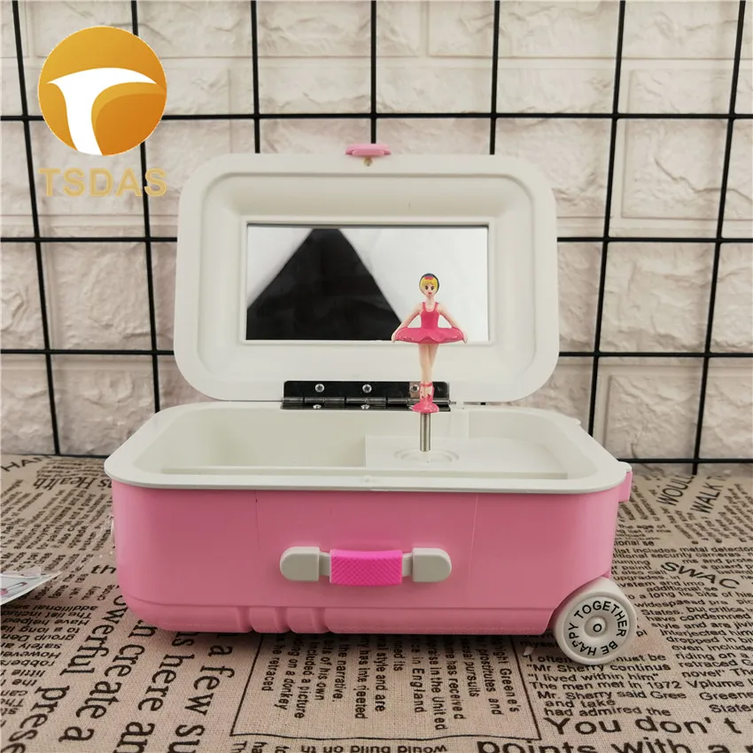 

Cute Suitcase Shape Music Box Jewelry Hair Ornaments Trolley Case Musical Case Box Kids Toys Birthday Gifts