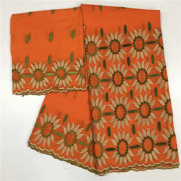

Latest orange 5Y African cotton lace fabric with 2y Swiss voile scarf lace fabric for dress set CCV15(5+2y)