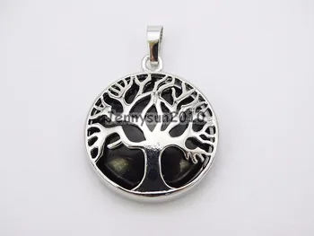

Natural Black Onyx Gems Stone Reiki Chakra Tree of Life Healing Pendant Charm Beads Healing Jewelry Design 10Pcs/Pack