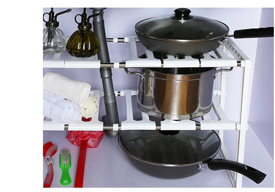 Adjustable Rack Shelf Diy Kitchen Rack Stainless Steel Pan Rack Plastic Bathroom Kitchen Organizer And Storage RackShelf Tools (13)