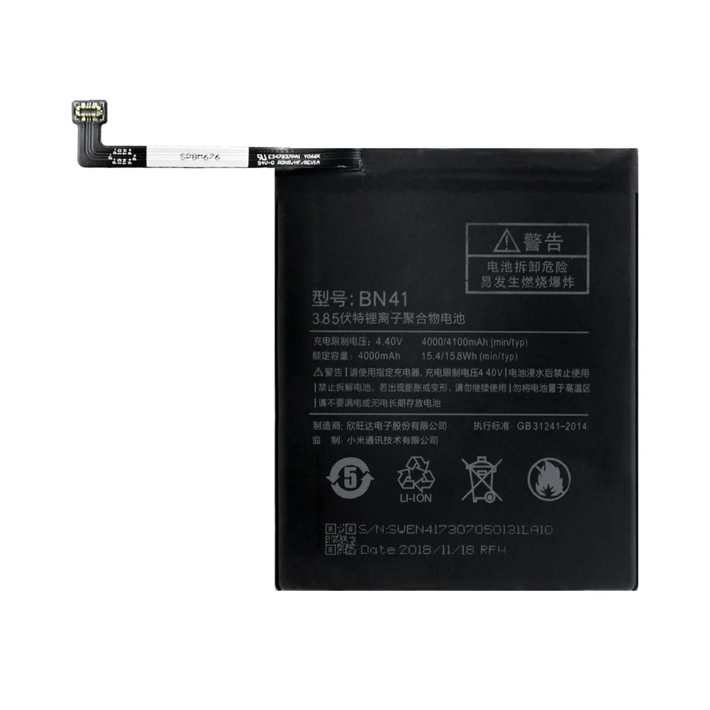 Аккумулятор для телефона 3,85 V 4000/4100mAh BN41 BN 41 литий-ионная аккумуляторная батарея для Xiaomi Redmi Hongmi Note 4 Note4 - Цвет: 1pc black