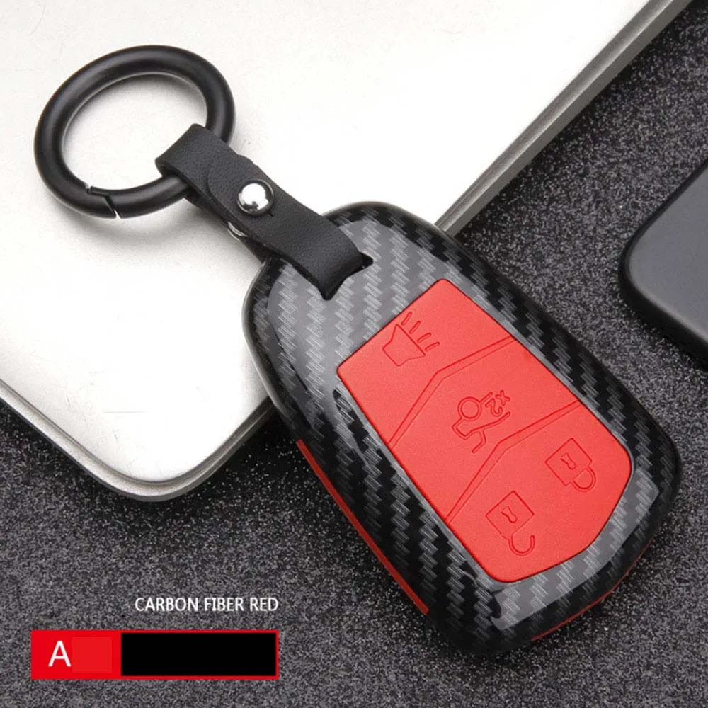 A Carbon Fiber Red Автомобильный Стайлинг ABS углеродного волокна Автомобильный Дистанционный корпус умного ключа крышка брелок для Cadillac XT5 XTS ATS CT6 CTS ATS 28T ATS-L SRX XLS - Название цвета: A Carbon Fiber Red