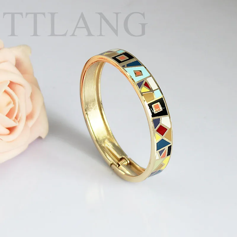 

1.2cm Width Colorful Irregular Grid Design Enamel Jewelry Bangle