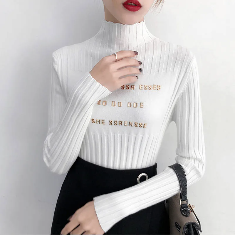 

2019 Spring Women Sweaters Harajuku Cute Sweet Sweaters Letter Embroidery Long Sleeve Pullovers Sweater Female #381