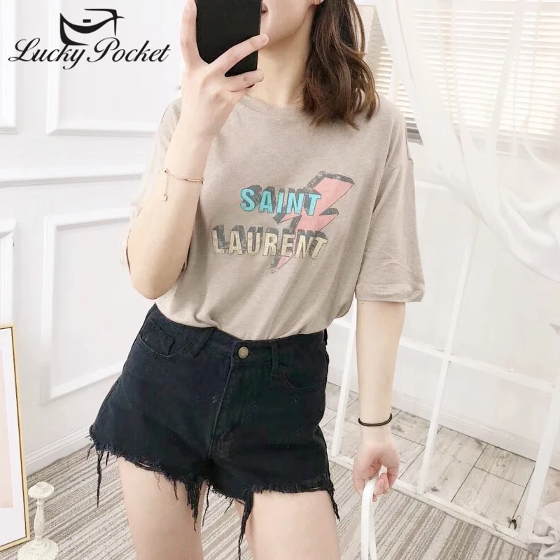 

Ladies Summer Letter Print Cotton T-Shirt Fashion Casual O-Neck Short Sleeve Tees Women Loose Brand Tshirt High Quality Top Y682