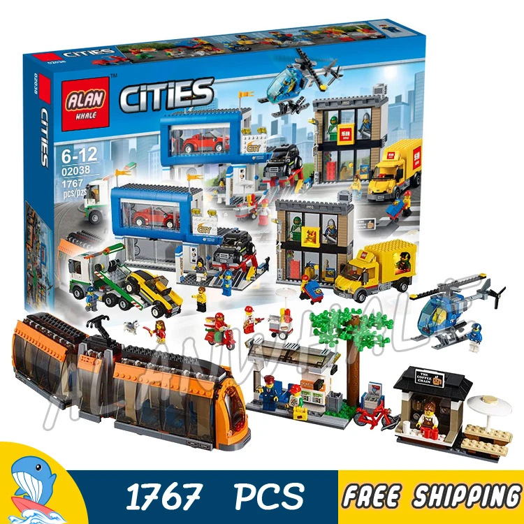 

1767pcs City Town Square Train Helicopter Tow Truck Model Building Blocks 02038 Assemble Brick Children Compatible With Lago