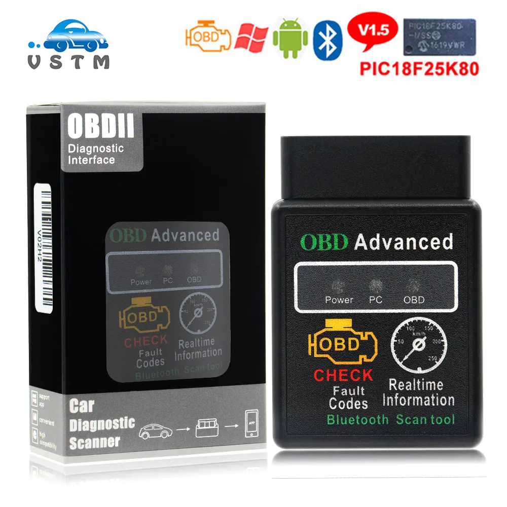 

Chip 25K80 Version 1.5 ELM327 HH OBD Advanced OBDII OBD2 bluetooth adapter Mini ELM 327 Auto CAN Wireless Adapter Scanner
