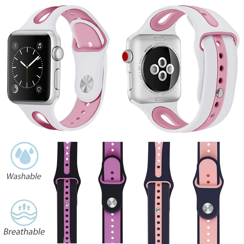 

Breathable Silicone Watch Band for Apple Watch 3 2 1 42MM 38MM Rubber Strap Bands for iwatch Band 38mm 42mm
