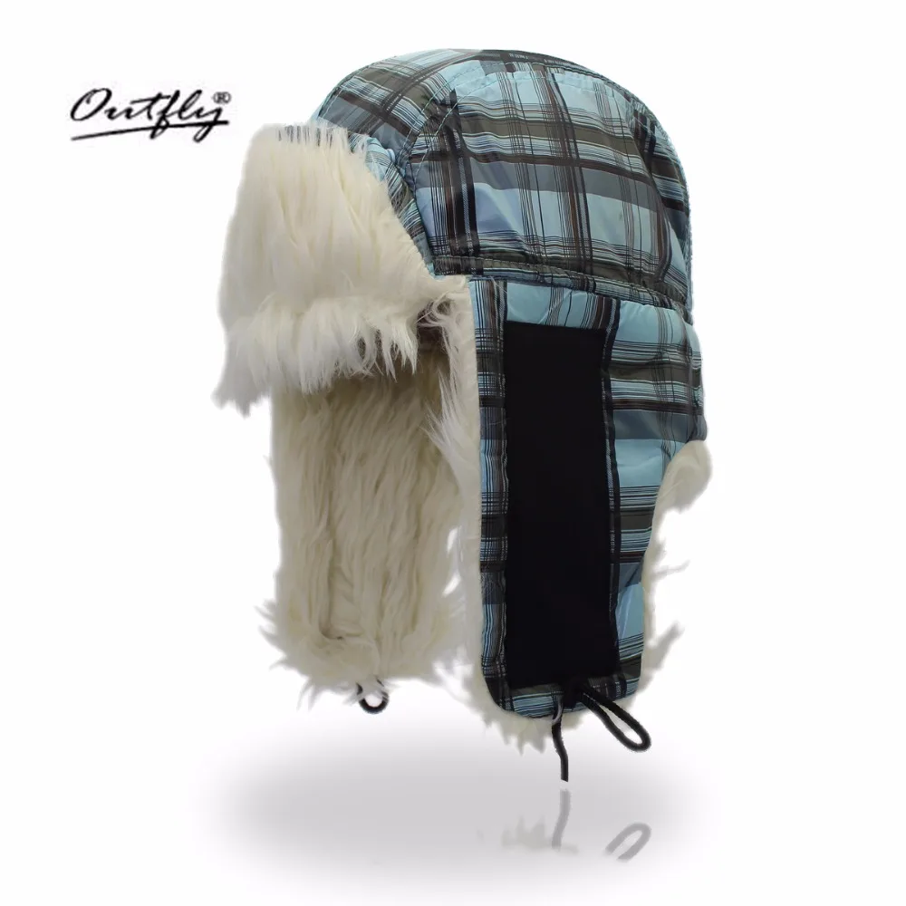 Baratos Outfly invierno sombreros de bombardero de piel fría anti nieve protección oído Lei Feng cap pareja caliente pequeño entramado invierno sombrero