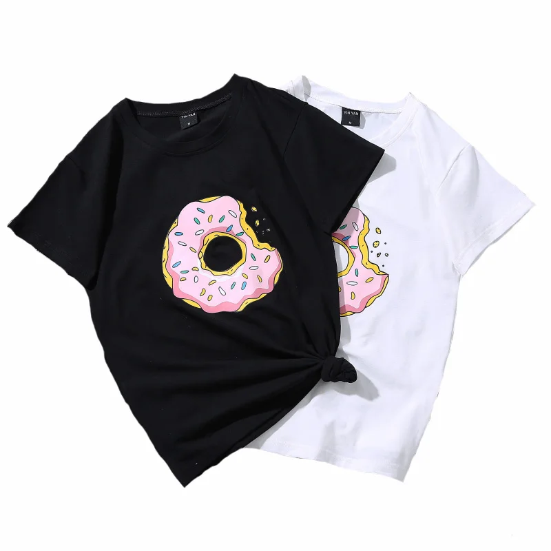 Kpop летняя футболка для отдыха, топы, Милые Пончики, Забавный принт Харадзюку, женская футболка, модные женские парные футболки в стиле Kpop