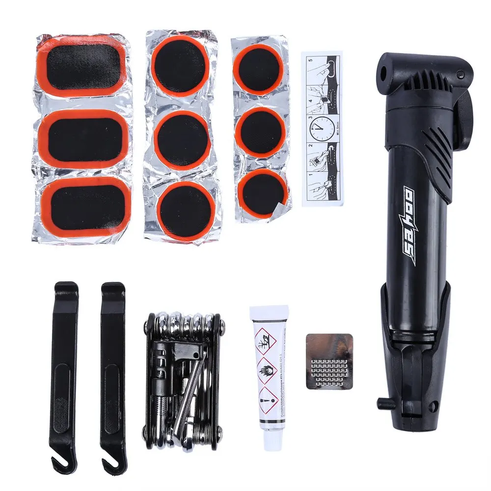 15 in 1 Bicycle Repair Tools Bike Tire Kit Bicycle Pump Puncture Repair Tool Bag