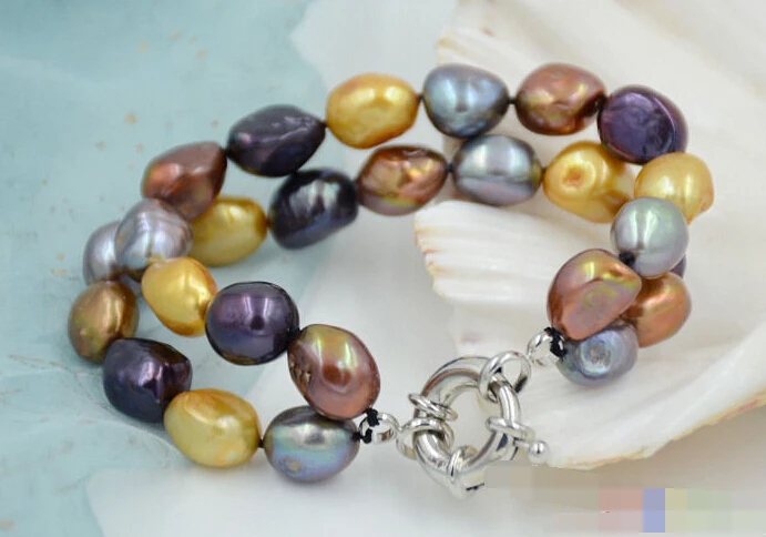 

0806 2row 8" coffee gray brown yellow baroque freshwater pearl bracelet