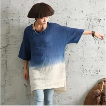 Летние женские большие размеры градиентная расцветка; Высота хлопковая льняная длинная футболка женский, Повседневный, свободного кроя асимметричного кроя с короткими рукавами, Топы И Футболки Для Женщин Футболка s