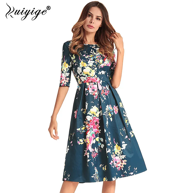 

Ruiyige Print Floral Backless Women Dress Summer High Waist Tunic Invisible Zipper Dresses Sexy Retro Pretty Vintage Vestidos