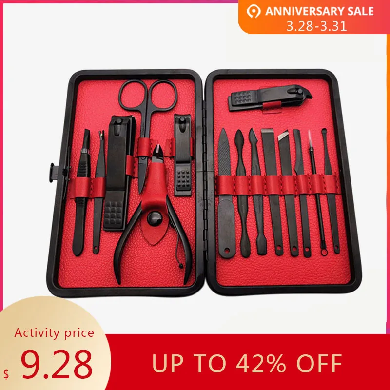 

15PCS/Set Nail Clipper Kit With Case Nail Care Set Pedicure Cutters Scissor Tweezer Knife Professional Manicure Set Tools Gift