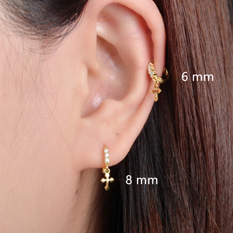 925 sterling silver earrings fashion zircon mini cross ear ring ear bone ear buckle cute wild female girl boy silver ear jewelry