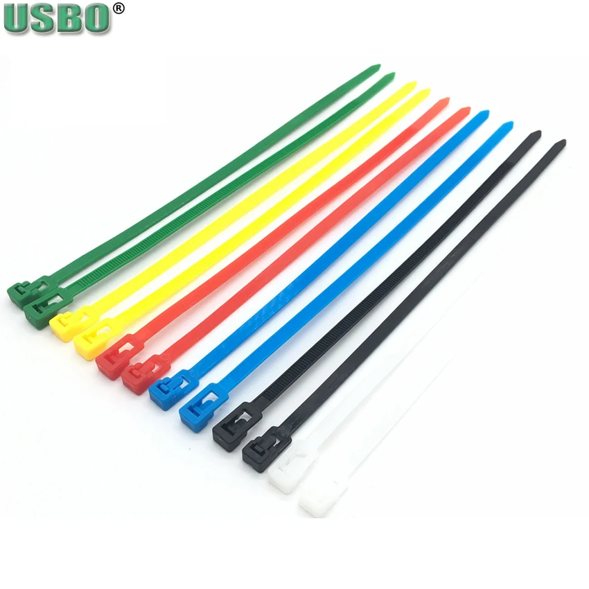 Разъемный кабель проволока для завязывания веревки ремень черный, белый, красный, желтый, синий, зеленый повторенный 4,8*200 мм пластиковый нейлоновый разблокировочный кабель 5*200 мм