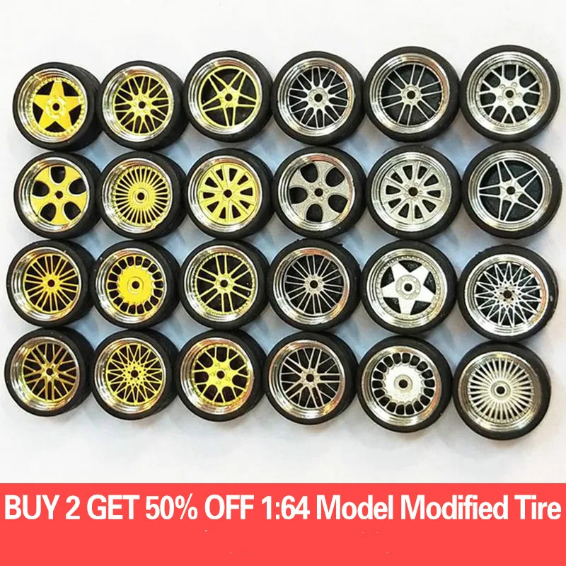 

4Pcs/set 1:64 Model Modified Tire Rubber Toy Vehicles Reliable Diecasts Alloy Wheel Tire General Model Of Car Change Accessories
