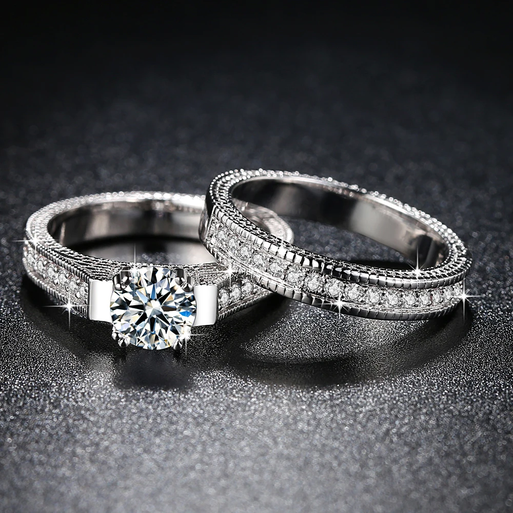 

Silver ring Wedding Engagement ring For Women double rows AKMYTTXR