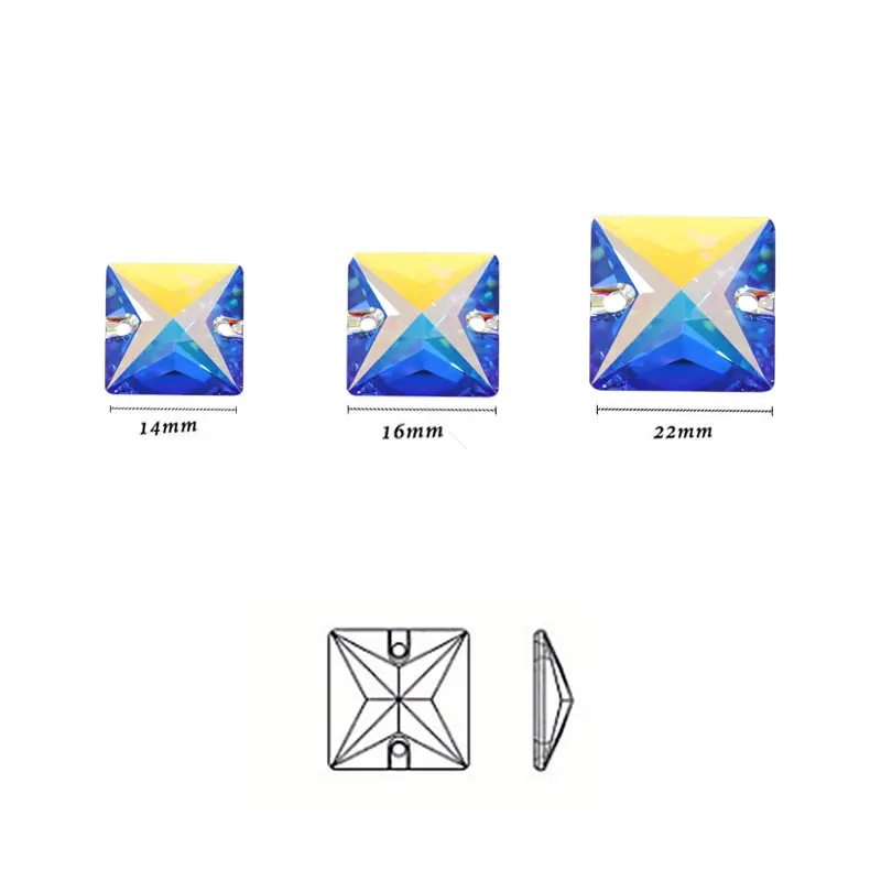 AAAAA лучшее качество квадратный кристалл AB стекло пришить Стразы Flatback с 2 отверстиями белый швейный Стразы для одежды B0939