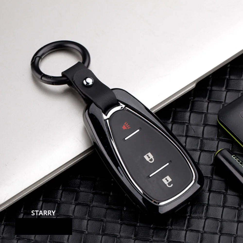 Carbon fiber Alloy Key Holder Cover Case Shell Chain For Chevrolet Camaro Cruze Malibu Volt Malibu spark sonic camaro