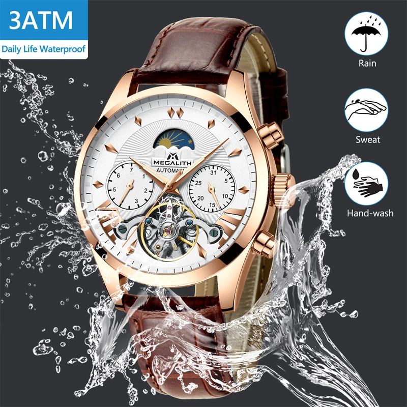 المغليث الرجال التلقائي ساعات آلية توربيون الجلود عارضة الأعمال الرجعية الساعات الرجال ساعة يد رياضية Relojes هومبر