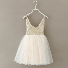 Элегантные Блестки v-образным вырезом вечернее платье костюм Одежда для девочек вечерние платья-Пачки Детское Золотое вечернее платье с блестками 5 шт./партия