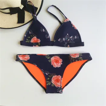 

2018 New Sexy Micro Triangle Bikinis Set Neoprene Push Up Women Vintage Tong String Swimsuit Brazilian Beach Bathing Swimwear