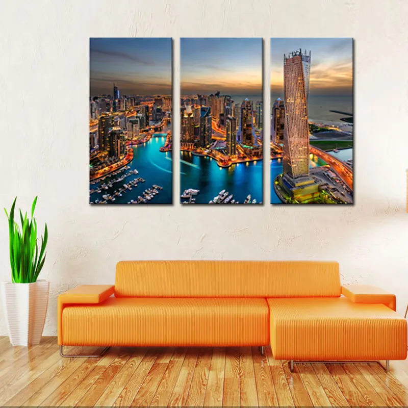 3 Pieces Canvas Painting City Landscape Paintings Wall  Art  