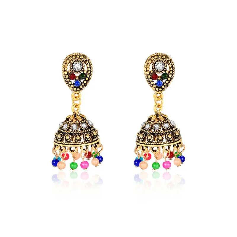 

Antique Earrings Colorful Beads Tassel Dangle Pendant Carved India Women Floral Rhinestone Charms Turkish Statement Jewelry