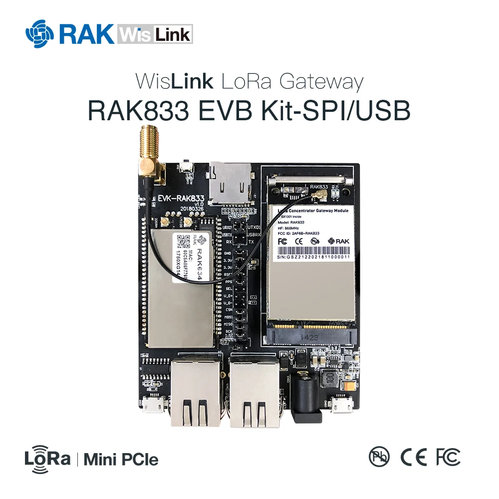 

RAK833 EVB Kit Mini PCIe LoRa Gateway SX1301 Concentrator Module and Router AP Module RAK634 Kit, SPI&USB Industrial Grade