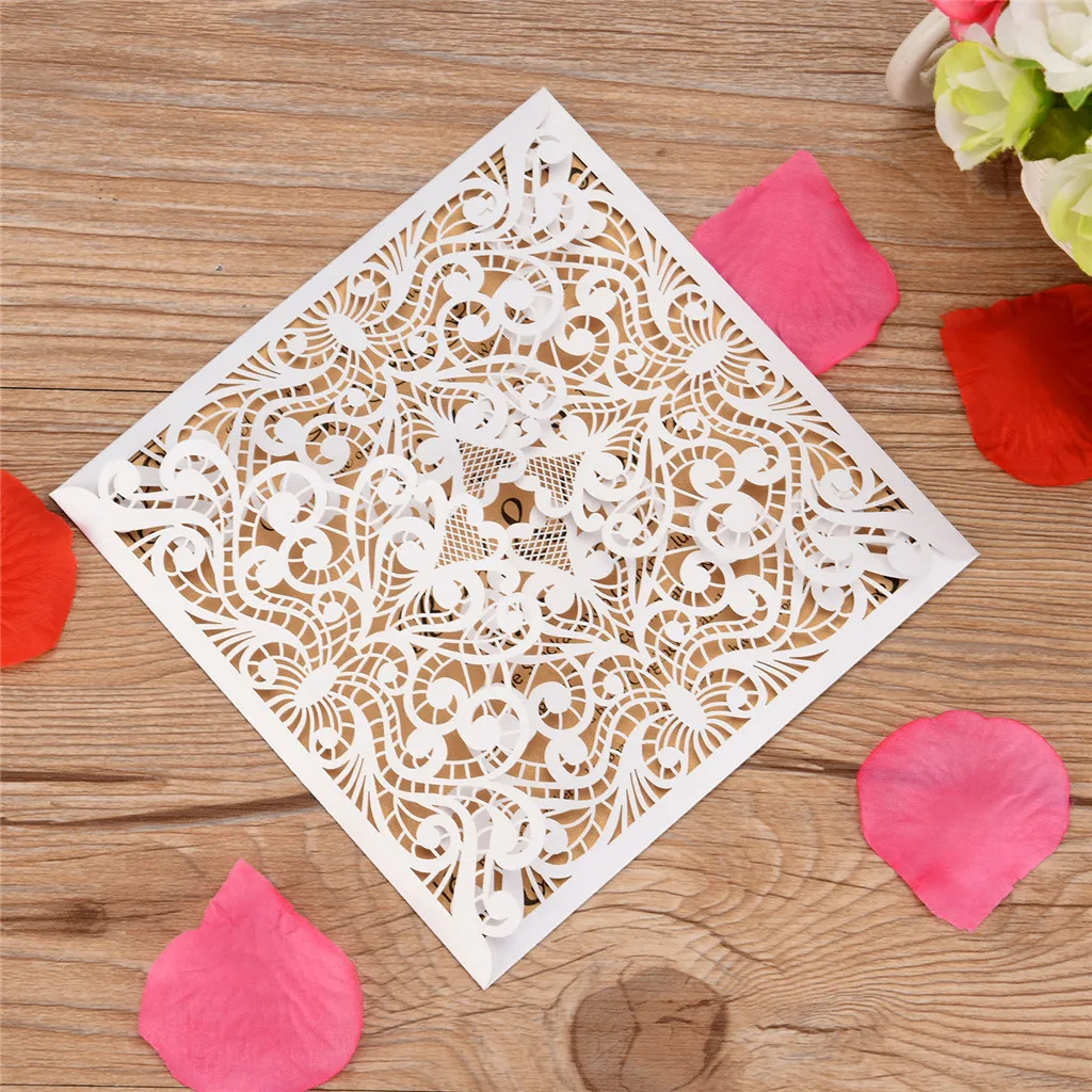 10 шт. поздравительный подарок Европейская Ажурная свадебная приглашение креативная пригласительная открытка на день рождения спасибо открытки с конвертами - Цвет: Белый