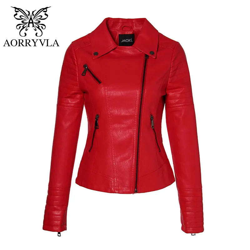 

AORRYVLA 2020 New Spring Leather Jacket Women PU Jacket Full Sleeve Short Length Zipper Biker Ladies leather jacket Top Quality