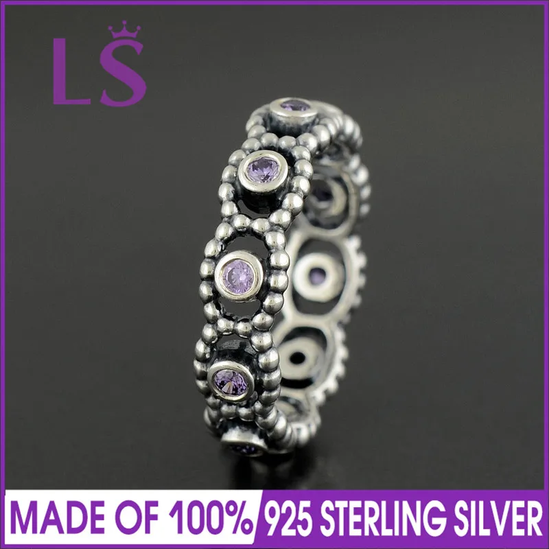 

LS Hot Sale High Quality 100% Real 925 Sterling Silver Ring with Purple Cubic Zirconia Lady Fashion Ring 100% DIY Fine Jewelry N