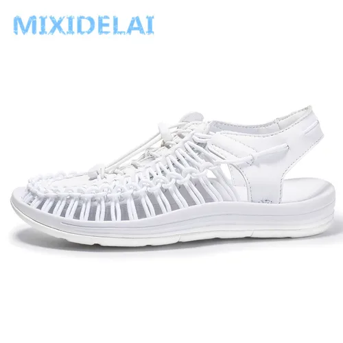 MIXIDELAI 남성용 통기성 야외 샌들, 핸드메이드 직조 디자인, 캐주얼 비치 슈즈, 빅 사이즈 47, 여름 패션 4