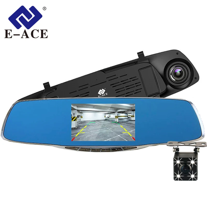 

E-ACE Car Dvr Mirror With Rear View Camera 4.3 Inch Video Recorder 2 Cameras Full HD Auto Dashcam Dual Lens Digital Registrator