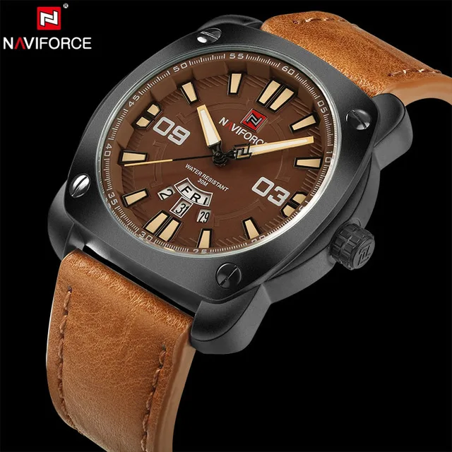 

Clearance NAVIFORCE Luxury Brand Sports Quartz Watch Men Leather Army Military Wristwatch Calendar Clock relogio masculino