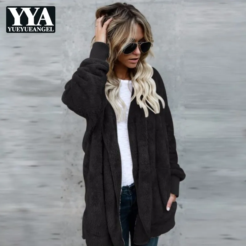 

Fashion Slim Fit Reversible Overcoats Faux Fur Long Jacket Female Autumn Winter Thick Warm Coat Hooded Outwear Jacket