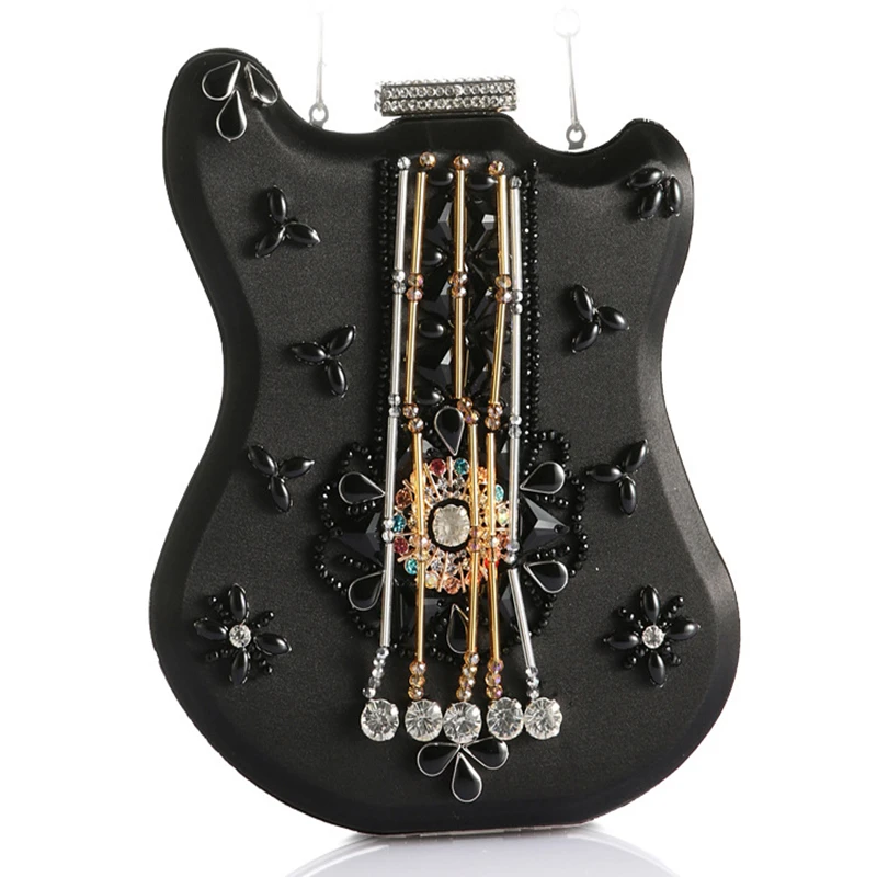 

violin-shaped evening bag Party beaded banquet Handbag for women Chain Shoulder Messenger bag diamonds clutch bags wedding purse