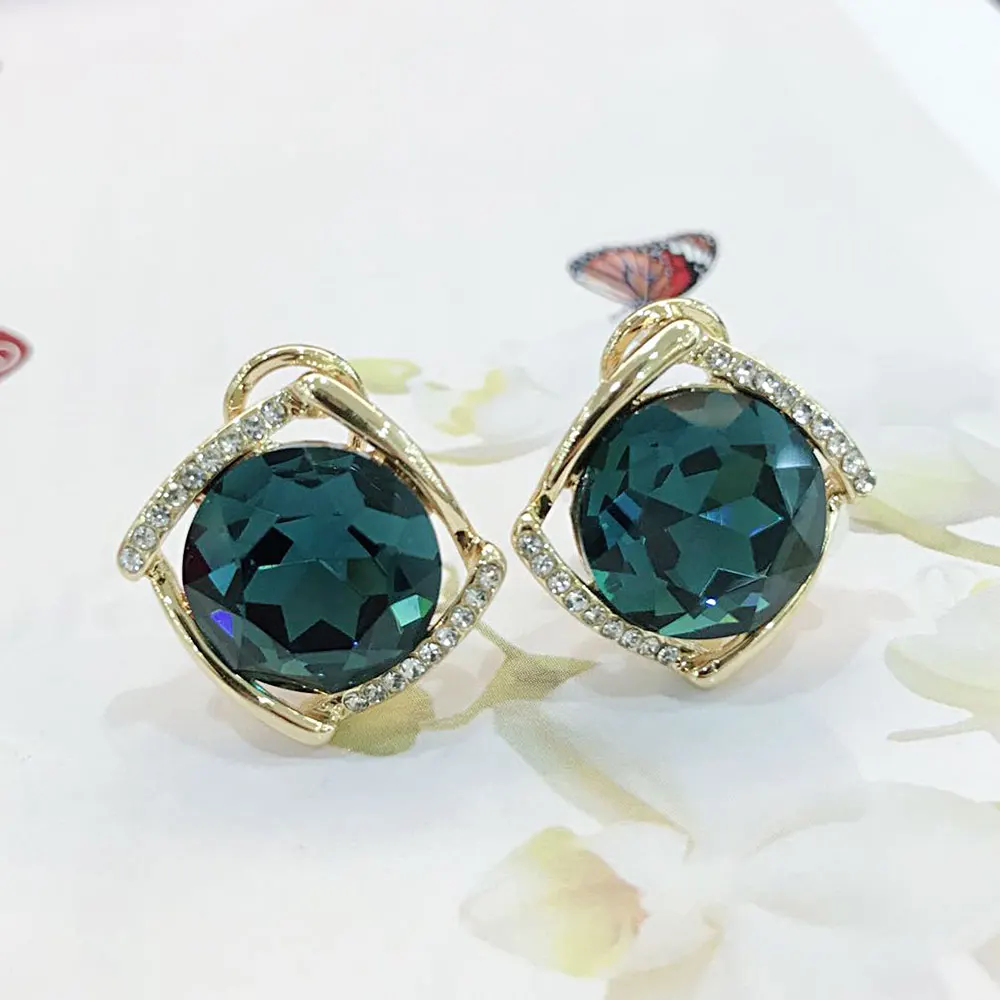 Viennois Gold Color Blue Glass Crystal Stud Square Earrings for Women Fashion Jewelry