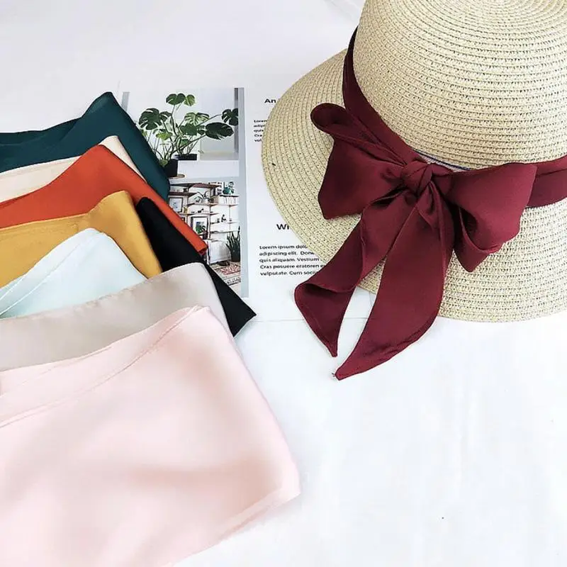 Women Fashion Ribbon Silk Scarf Beautiful Solid Design Girls Neckerchief Hair Band Bag Handle Wraps Small Neck Scarves