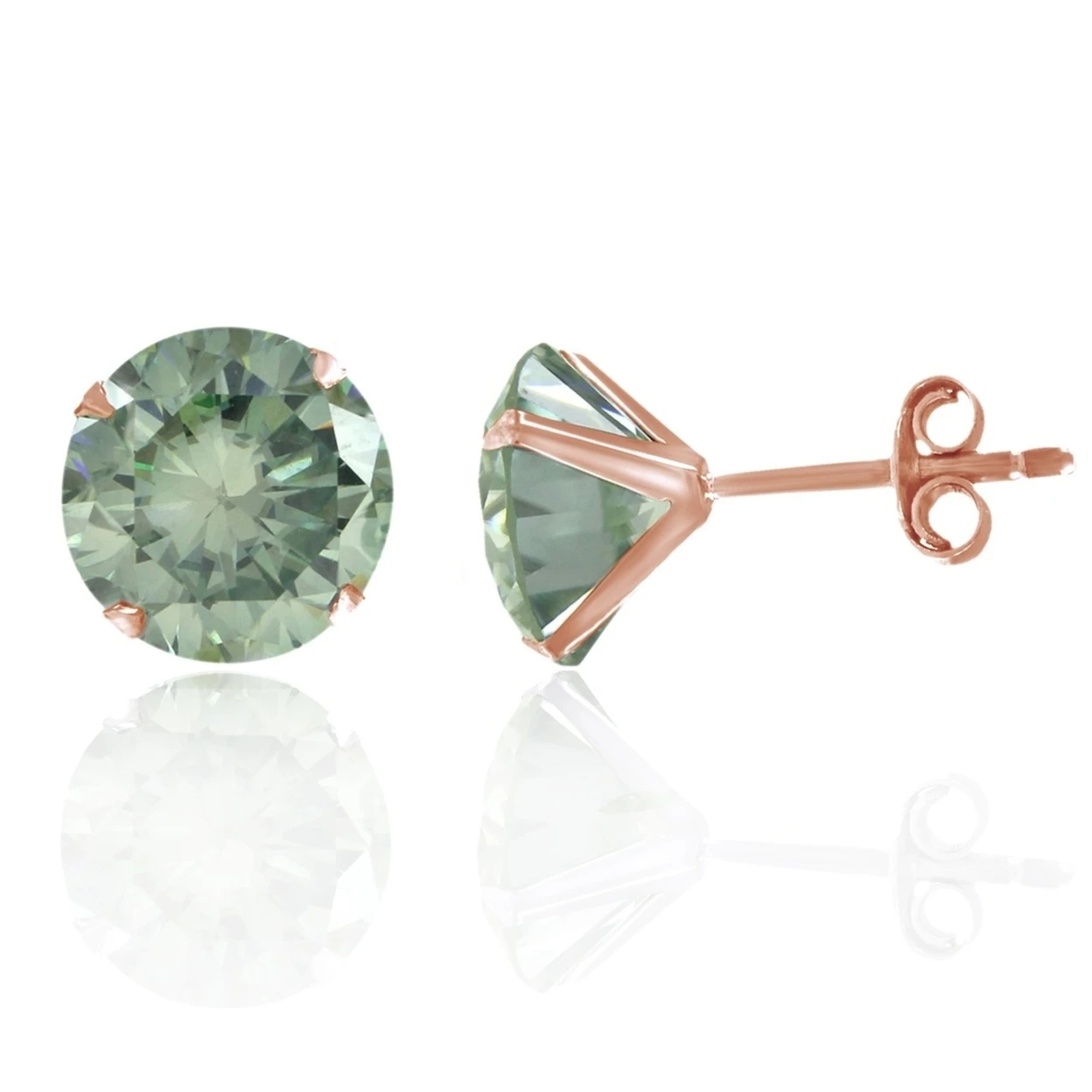 1.50ct Brilliant Cut Light Green Moissanite Diamond 14k Rose Gold Stud Earrings