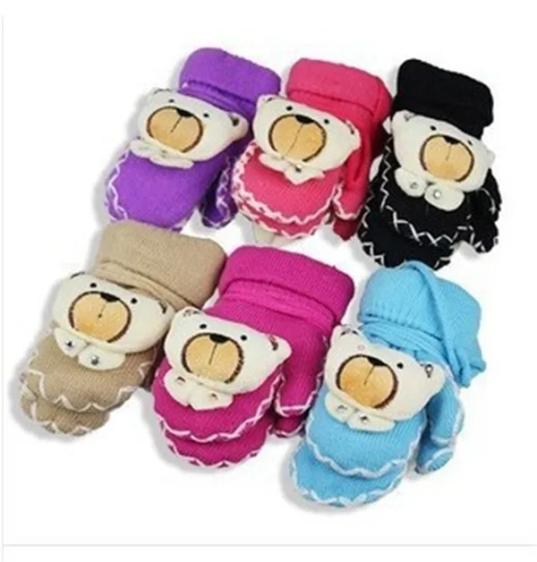 On Sale 1 pair Cartoon Children Wrist Gloves Kids Winter Warm Gloves,Doll series Baby boy/Girl