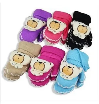 

On Sale 1 pair Cartoon Children Wrist Gloves Kids Winter Warm Gloves,Doll series Baby boy/Girl Gloves